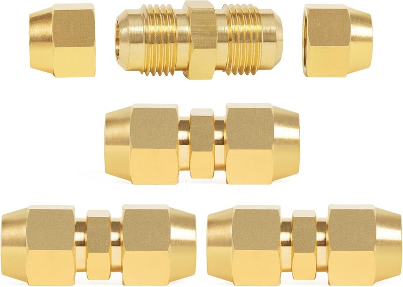 ChillWaves Brass Flare Tube Fittings, 5/16" Male Flare x 5/16" Male Flare Union Gas Adapter With SAE 45 Degree 5/16" Flare Nut Air Conditioning Copper Tube Extension Butt for Propane(4-SET) - Image 1